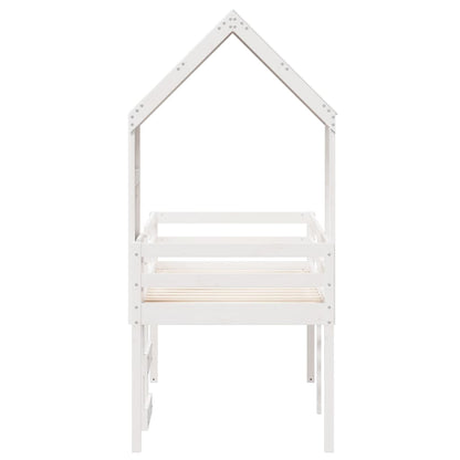 High Sleeper Bed with Roof White 90x190 cm Solid Wood Pine