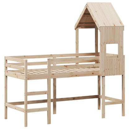 Loft Bed with Ladder and Roof 90x190 cm Solid Wood Pine