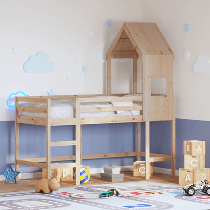 Loft Bed with Ladder and Roof 90x190 cm Solid Wood Pine