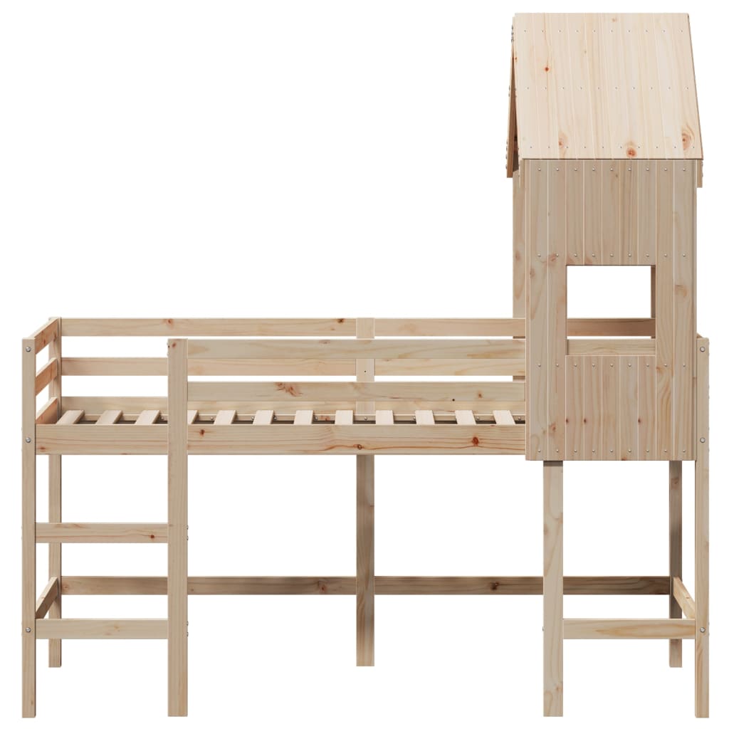 Loft Bed with Ladder and Roof 90x190 cm Solid Wood Pine