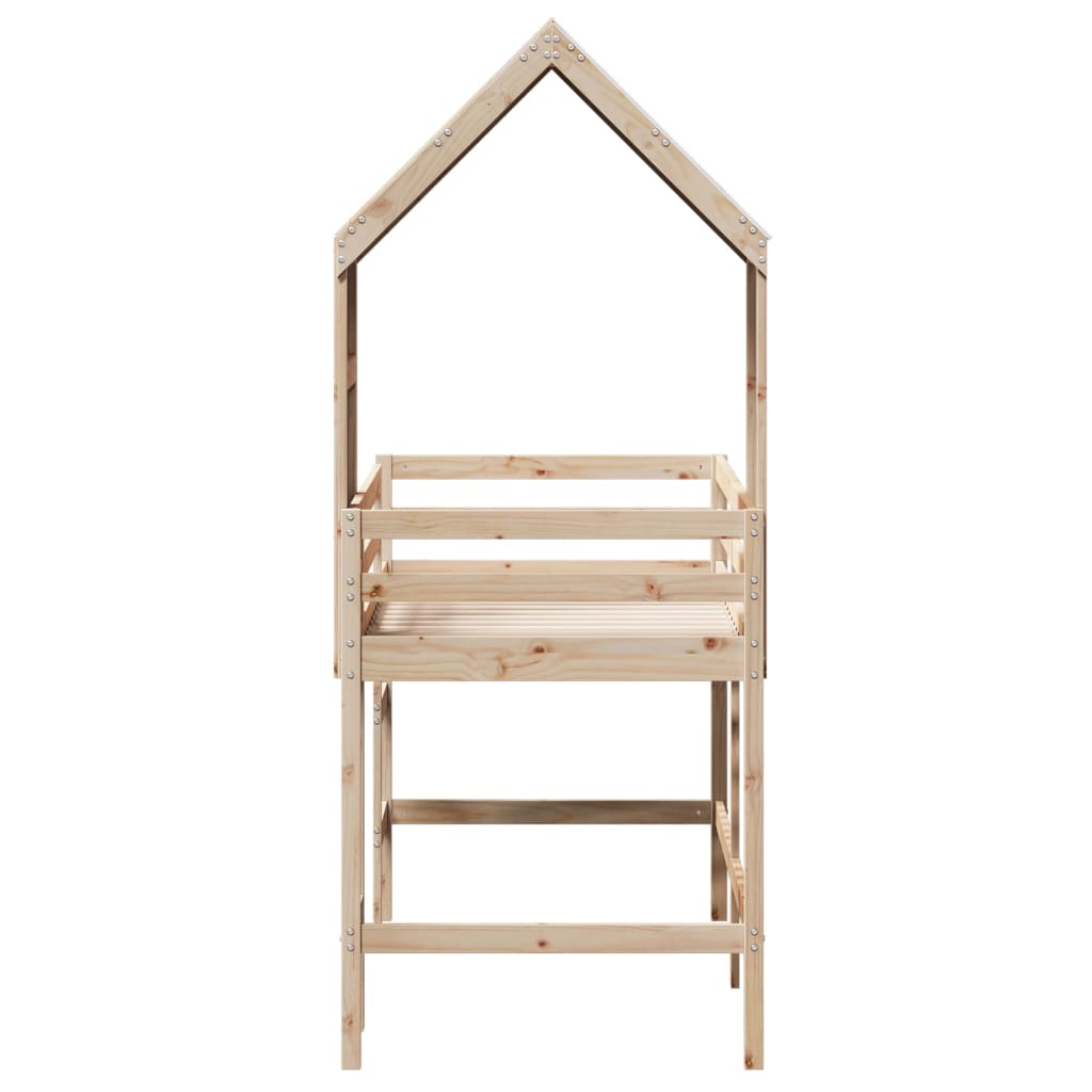 Loft Bed with Ladder and Roof 90x190 cm Solid Wood Pine