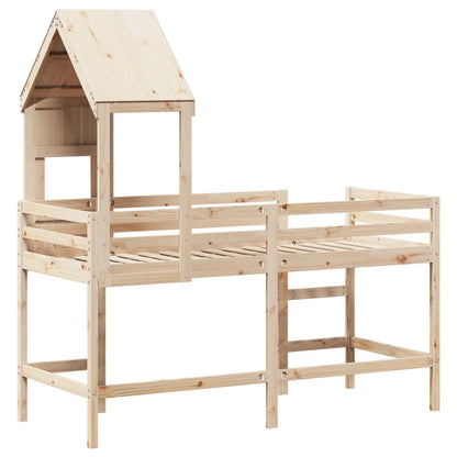 Loft Bed with Ladder and Roof 90x190 cm Solid Wood Pine