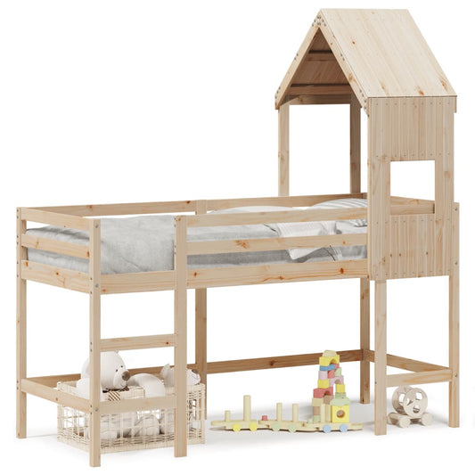 Loft Bed with Ladder and Roof 90x190 cm Solid Wood Pine