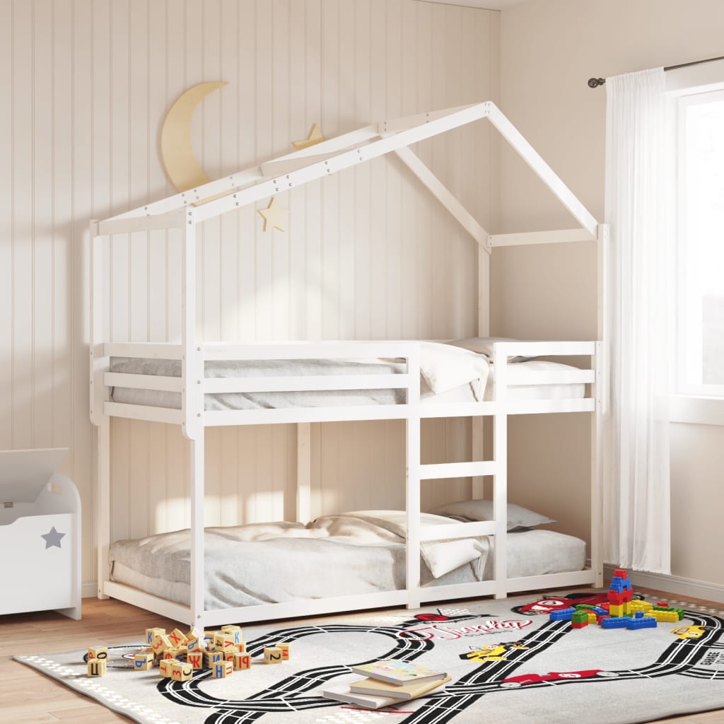 Bunk Bed with Roof White 90x190 cm Solid Wood Pine