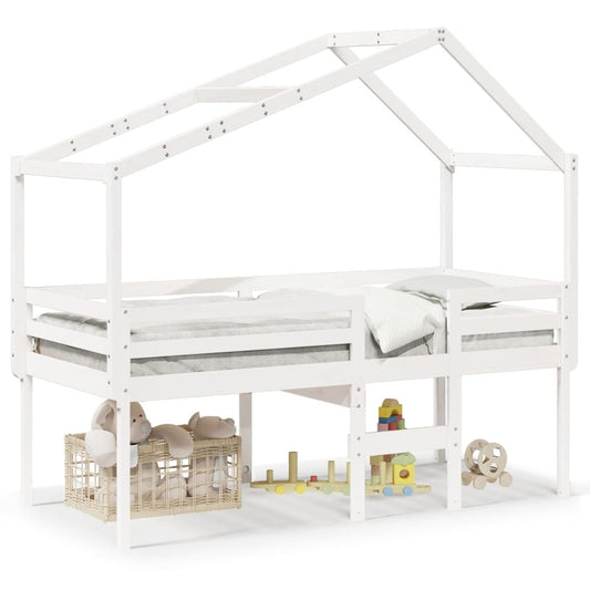 High Sleeper Bed with Roof White 80x200 cm Solid Wood Pine