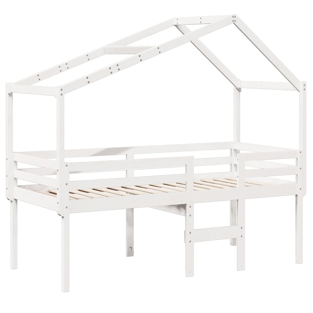 High Sleeper Bed with Roof White 90x190 cm Solid Wood Pine