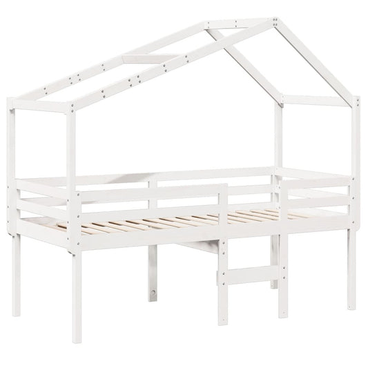 High Sleeper Bed with Roof White 90x190 cm Solid Wood Pine