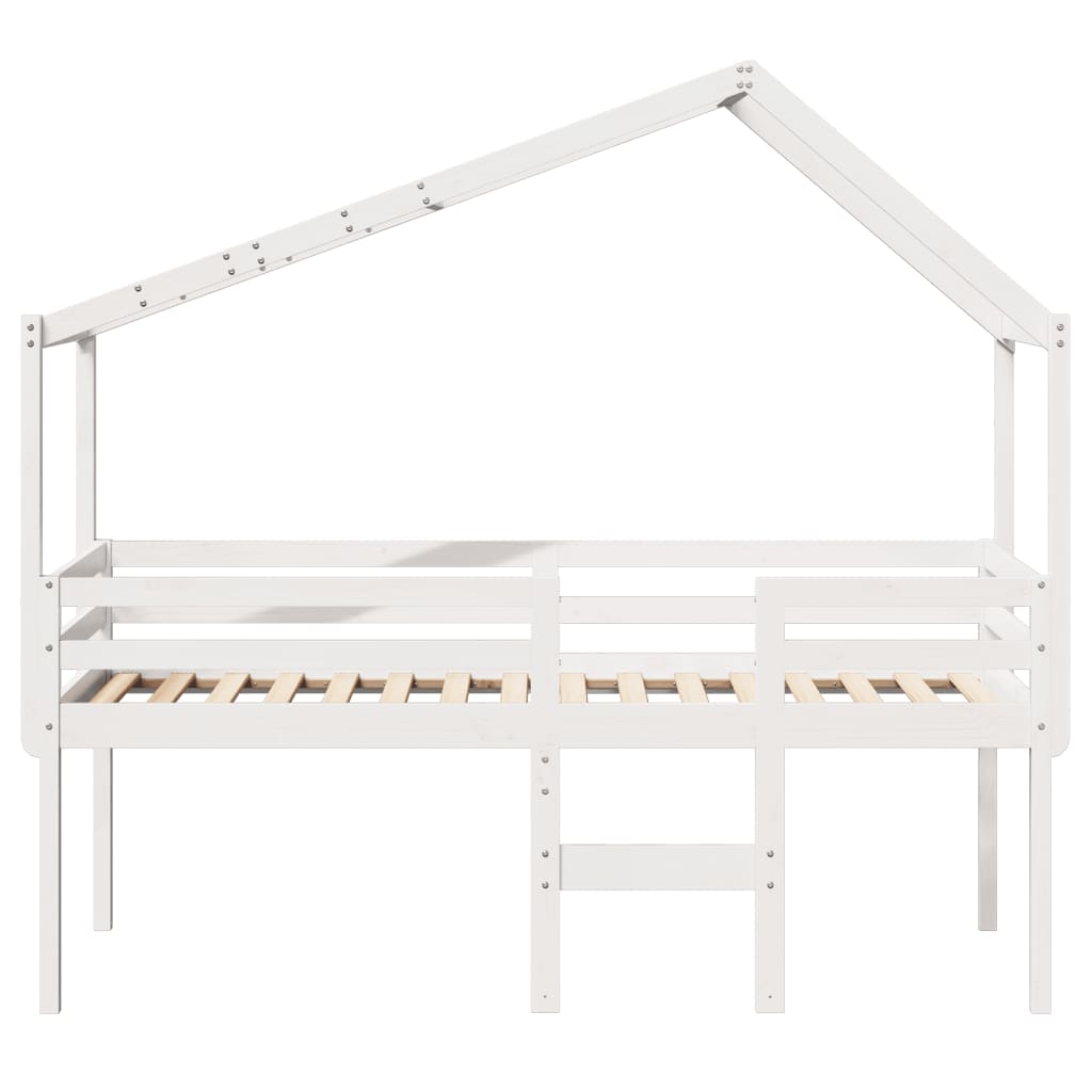 High Sleeper Bed with Roof White 90x190 cm Solid Wood Pine