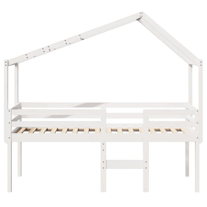 High Sleeper Bed with Roof White 90x190 cm Solid Wood Pine