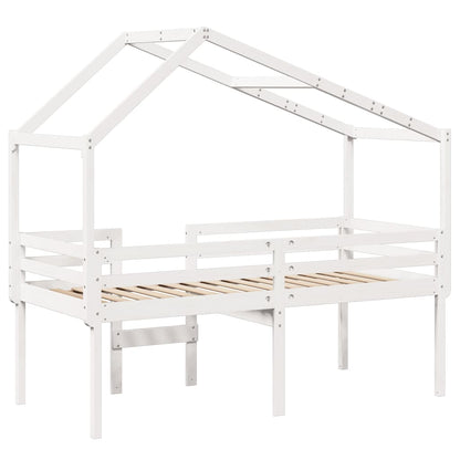 High Sleeper Bed with Roof White 90x190 cm Solid Wood Pine