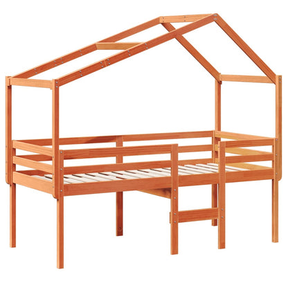 High Sleeper Bed with Roof Wax Brown 90x190 cm Solid Wood Pine