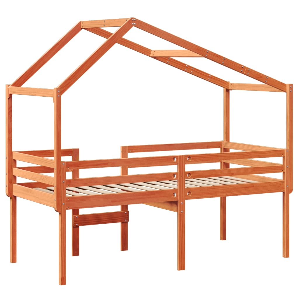 High Sleeper Bed with Roof Wax Brown 90x190 cm Solid Wood Pine