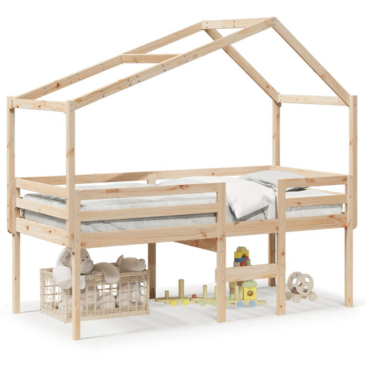 High Sleeper Bed with Roof 75x190 cm Solid Wood Pine