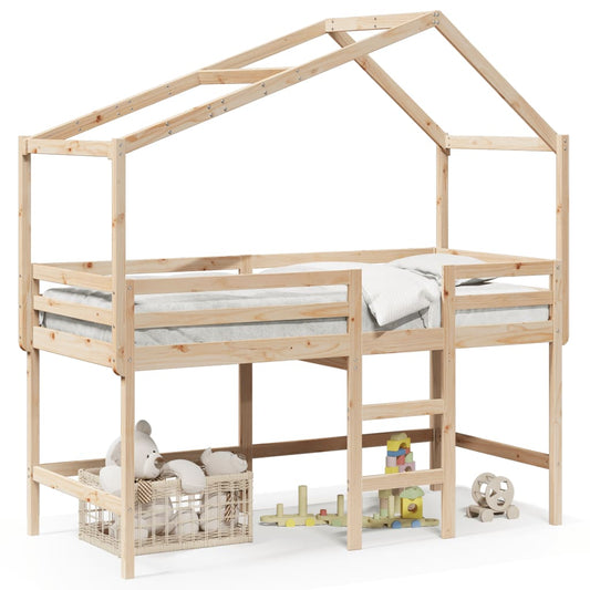 Loft Bed with Ladder and Roof 80x200 cm Solid Wood Pine