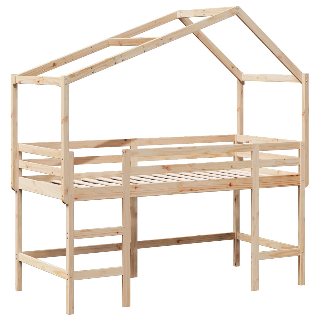 Loft Bed with Ladder and Roof 90x190 cm Solid Wood Pine