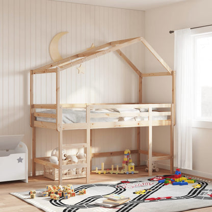 Loft Bed with Ladder and Roof 90x190 cm Solid Wood Pine