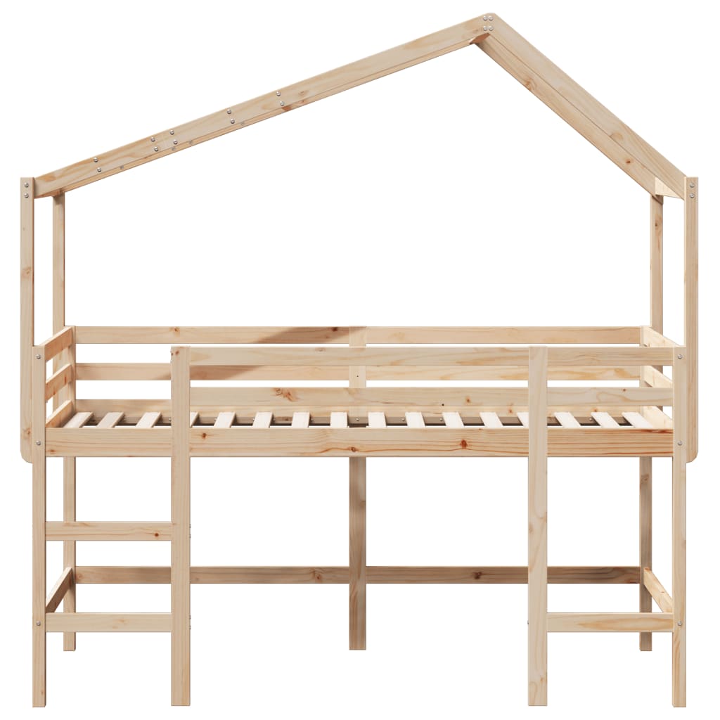 Loft Bed with Ladder and Roof 90x190 cm Solid Wood Pine