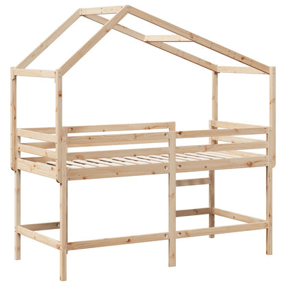 Loft Bed with Ladder and Roof 90x190 cm Solid Wood Pine