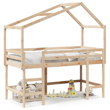 Loft Bed with Ladder and Roof 90x190 cm Solid Wood Pine