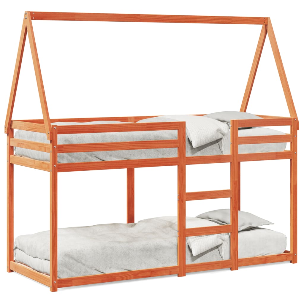 Bunk Bed with Roof Wax Brown 90x200 cm Solid Wood Pine