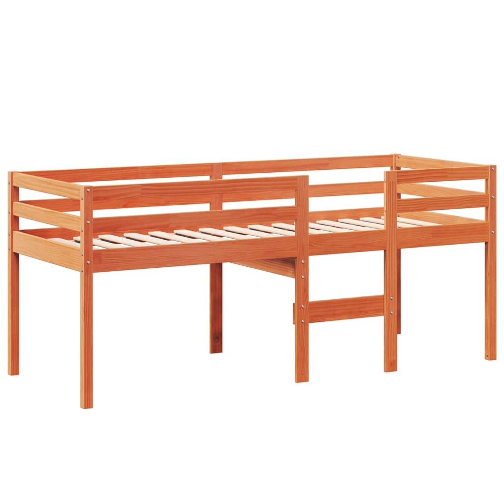 High Sleeper Bed with Roof Wax Brown 90x200 cm Solid Wood Pine