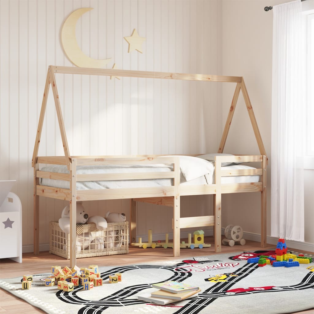 High Sleeper Bed without Mattress 90x190 cm Single Solid Wood Pine