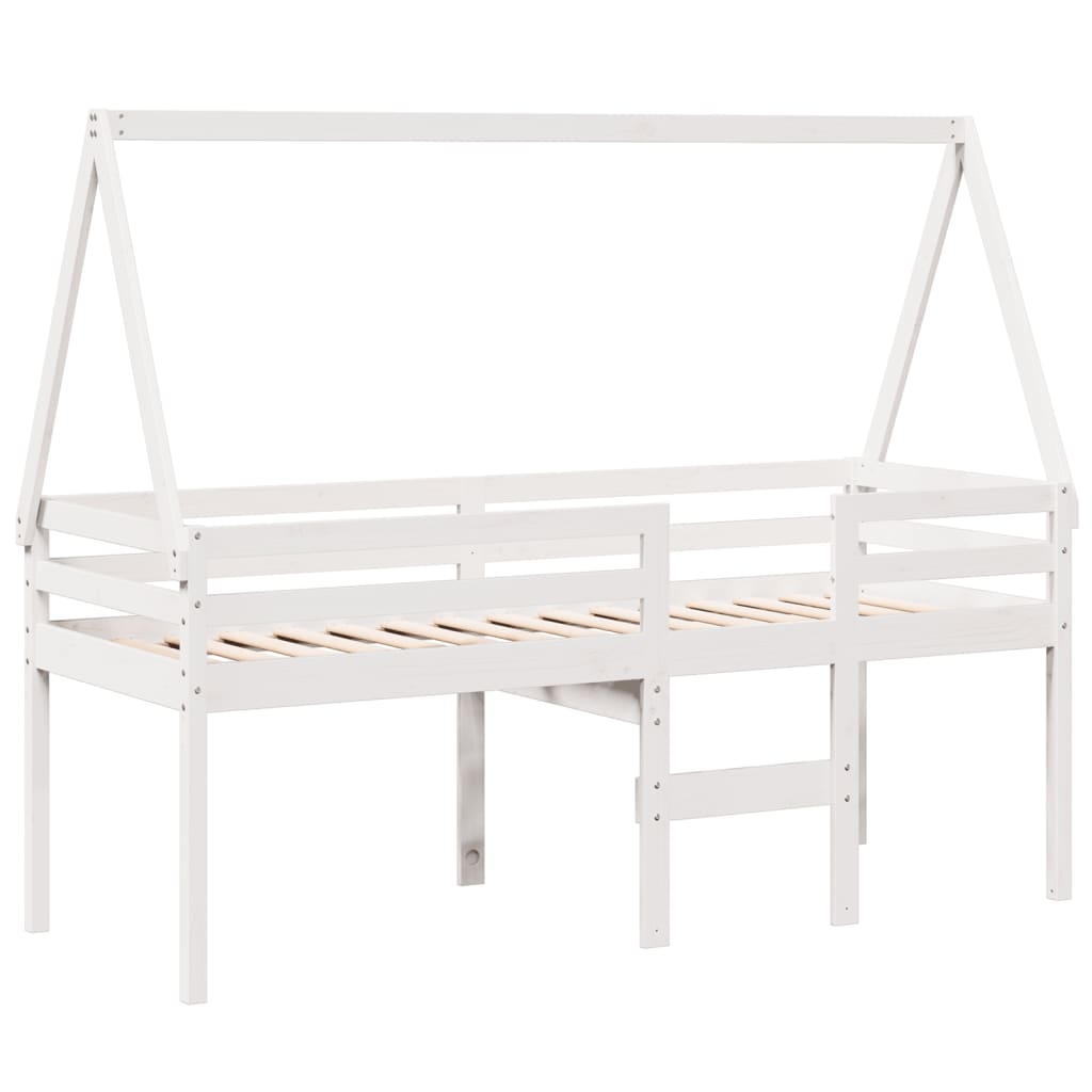 High Sleeper Bed without Mattress White 90x190 cm Single Solid Wood Pine