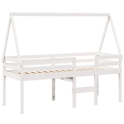 High Sleeper Bed without Mattress White 90x190 cm Single Solid Wood Pine