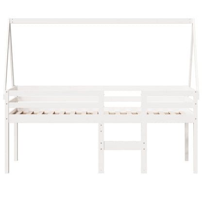 High Sleeper Bed without Mattress White 90x190 cm Single Solid Wood Pine