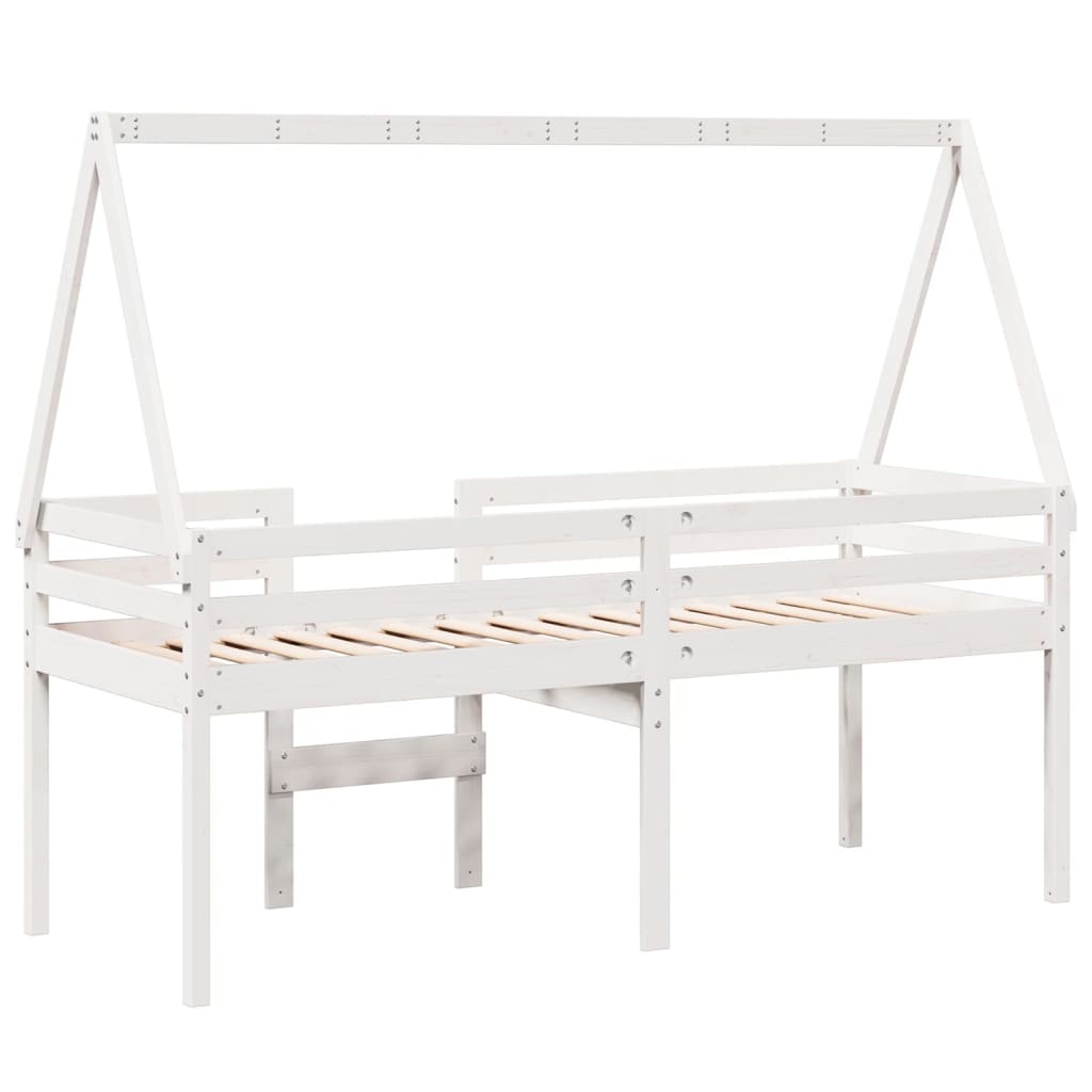 High Sleeper Bed without Mattress White 90x190 cm Single Solid Wood Pine