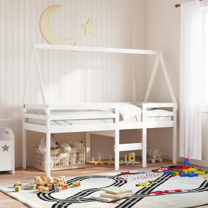 High Sleeper Bed without Mattress White 90x190 cm Single Solid Wood Pine