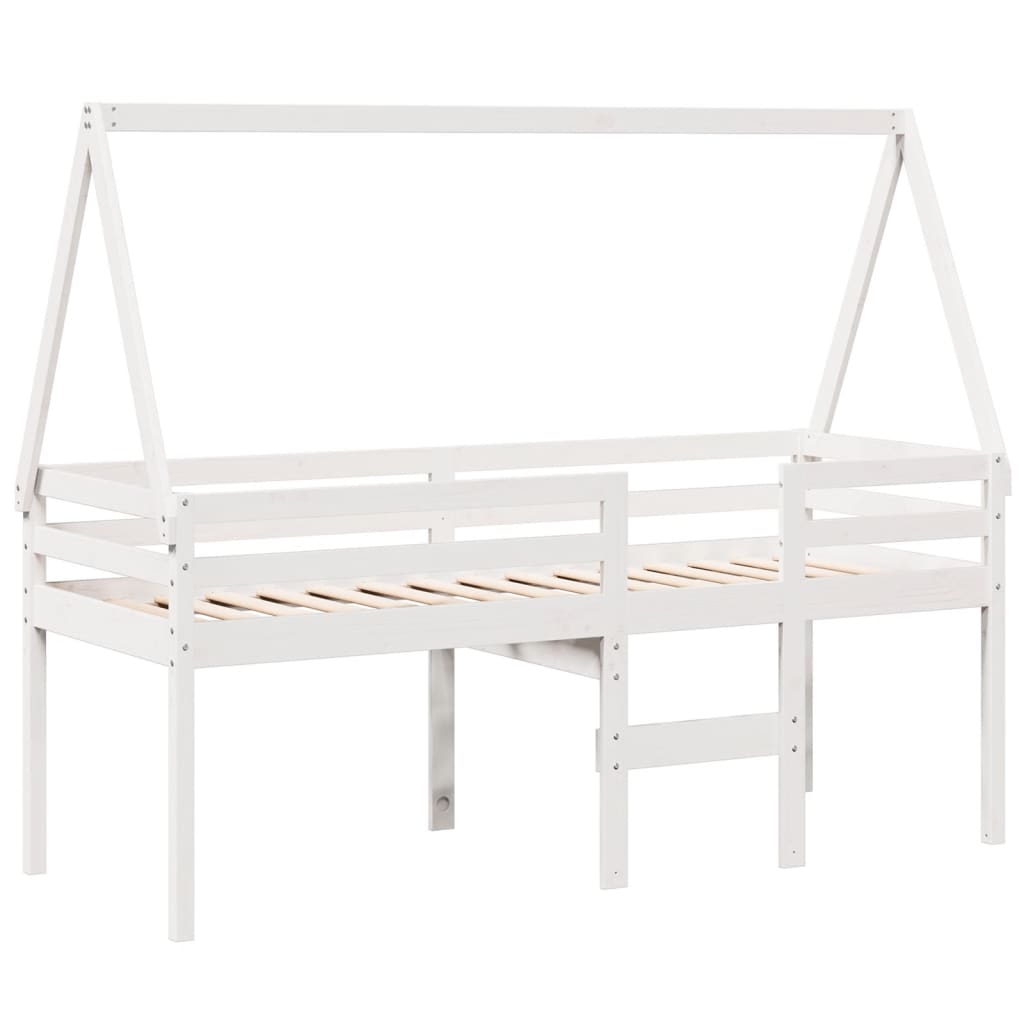 High Sleeper Bed with Roof White 75x190 cm Solid Wood Pine