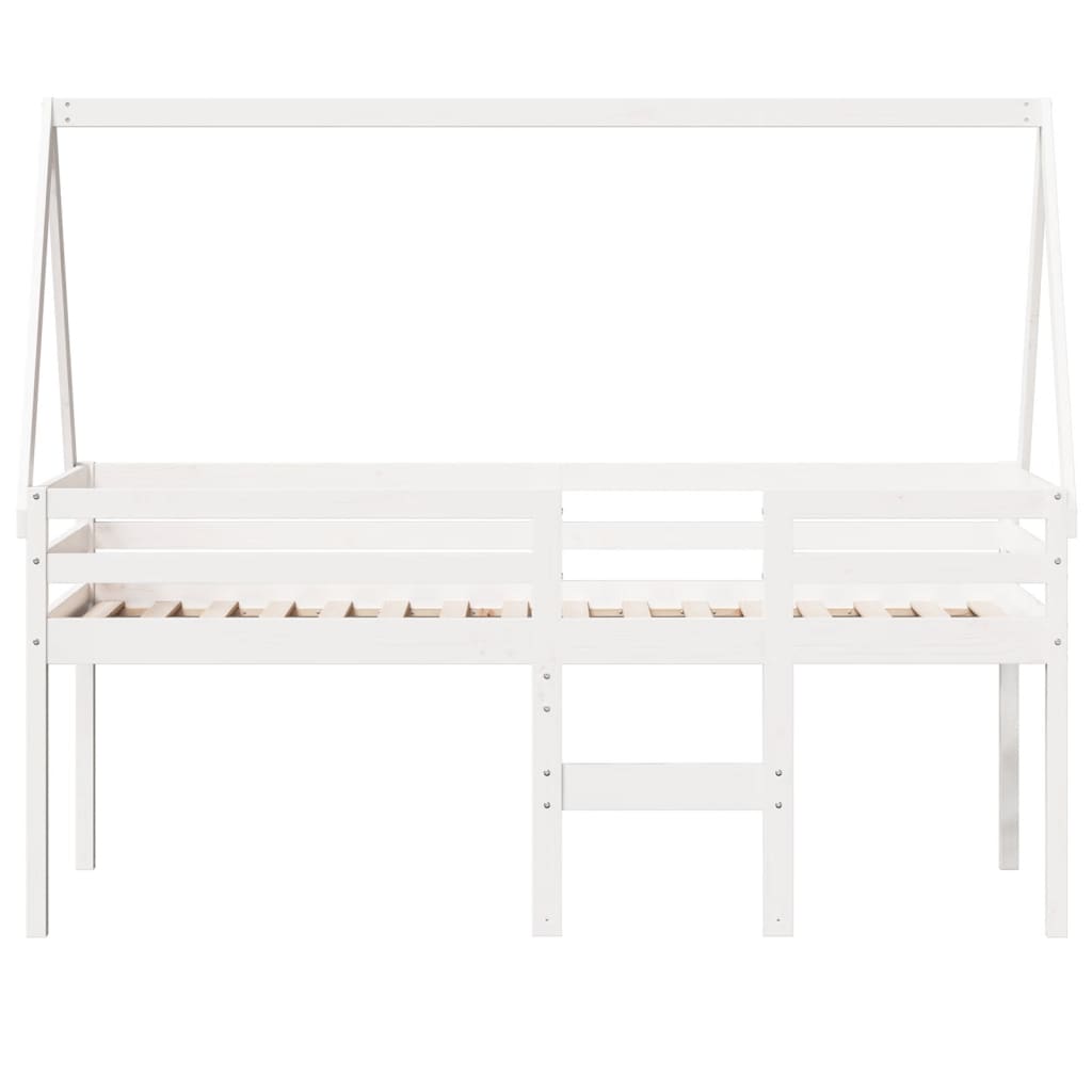 High Sleeper Bed with Roof White 75x190 cm Solid Wood Pine