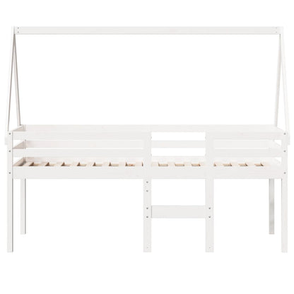 High Sleeper Bed with Roof White 75x190 cm Solid Wood Pine