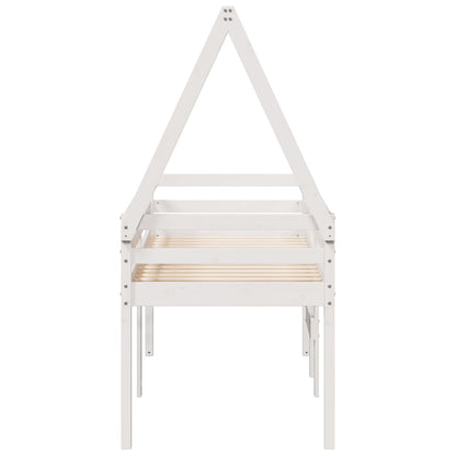 High Sleeper Bed with Roof White 75x190 cm Solid Wood Pine