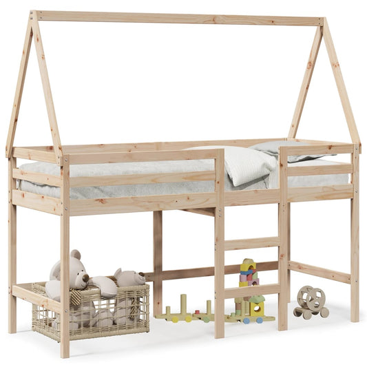 Loft Bed with Ladder and Roof 90x200 cm Solid Wood Pine