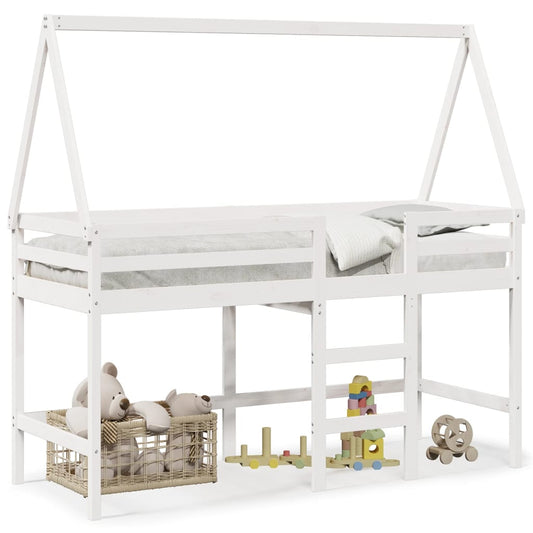 Loft Bed with Ladder and Roof White 80x200 cm Solid Wood Pine