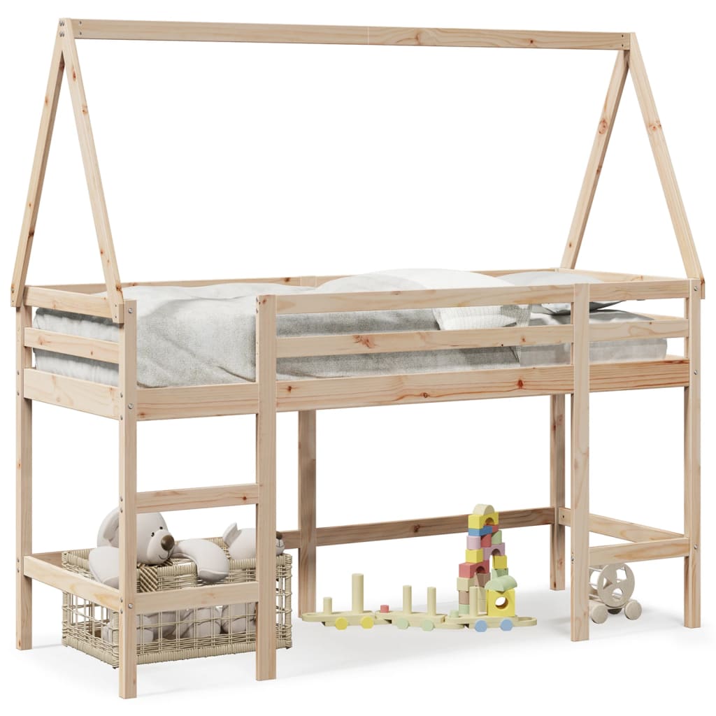 Loft Bed with Ladder and Roof without Mattress 90x200 cm