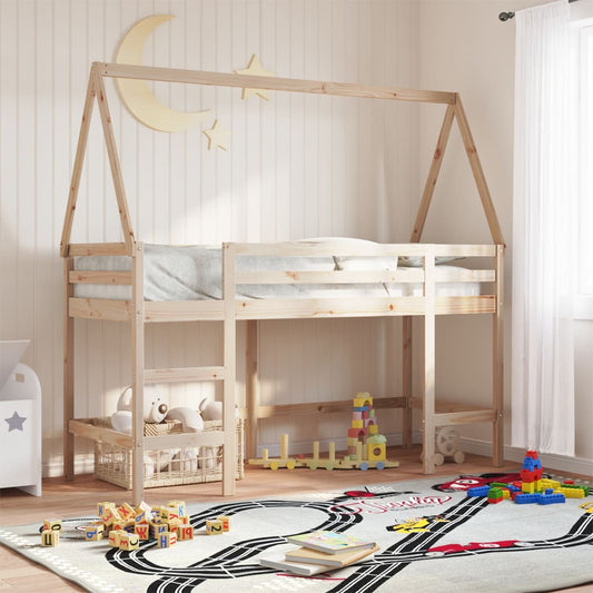 Loft Bed with Ladder and Roof without Mattress 90x200 cm