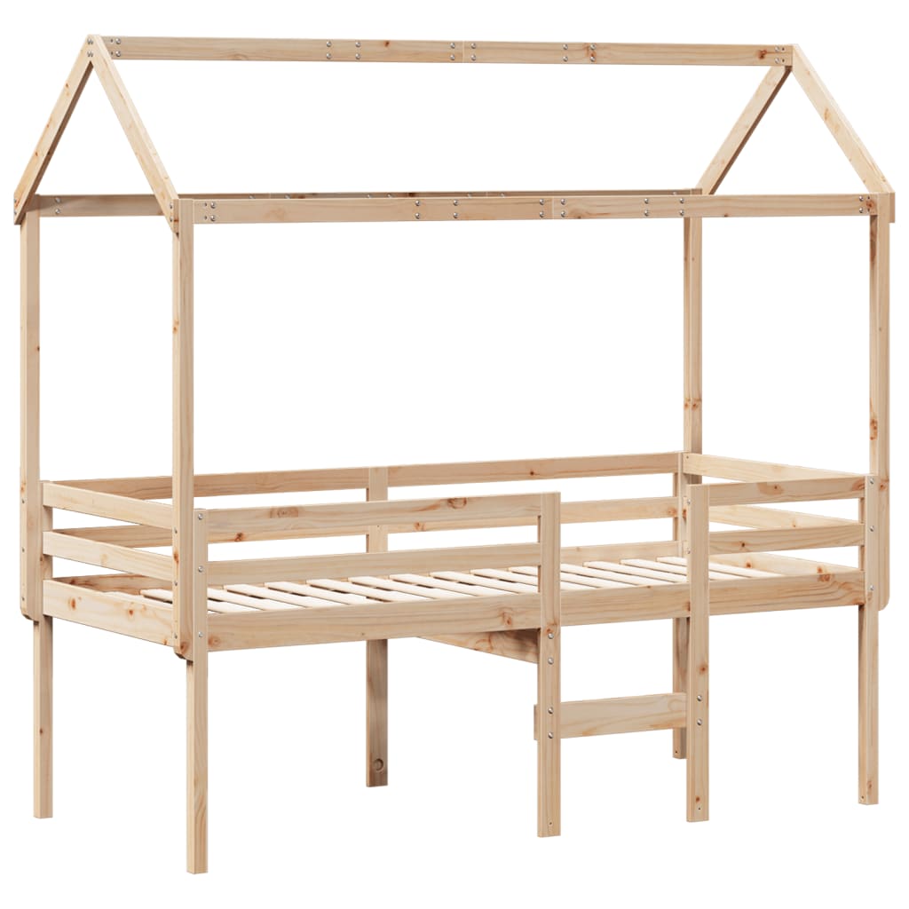 High Sleeper Bed with Roof 80x200 cm Solid Wood Pine