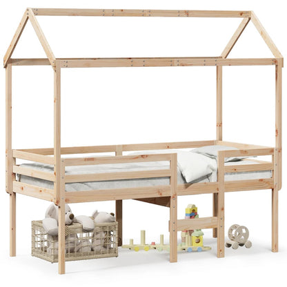 High Sleeper Bed with Roof 80x200 cm Solid Wood Pine