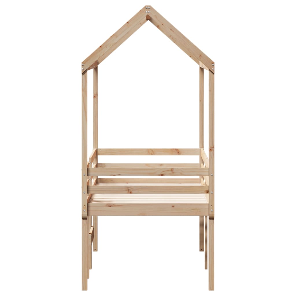 High Sleeper Bed with Roof 90x190 cm Solid Wood Pine