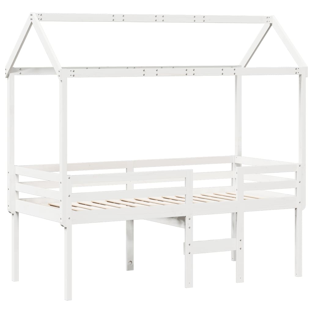 High Sleeper Bed with Roof White 90x190 cm Solid Wood Pine