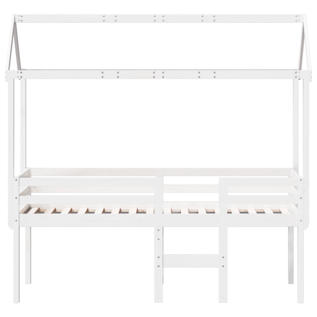 High Sleeper Bed with Roof White 90x190 cm Solid Wood Pine