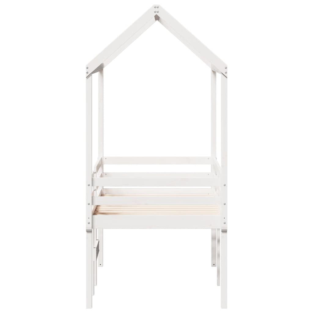 High Sleeper Bed with Roof White 90x190 cm Solid Wood Pine