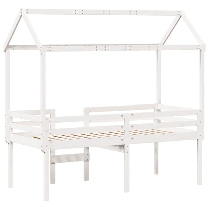 High Sleeper Bed with Roof White 90x190 cm Solid Wood Pine