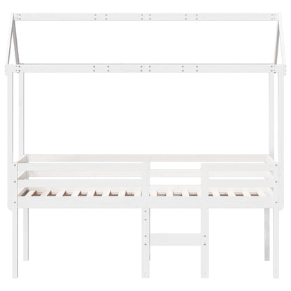 High Sleeper Bed with Roof White 75x190 cm Solid Wood Pine