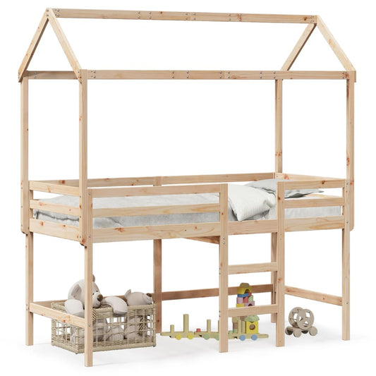 Loft Bed with Ladder and Roof 90x200 cm Solid Wood Pine