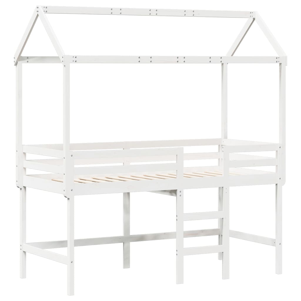 Loft Bed with Ladder and Roof White 90x200 cm Solid Wood Pine