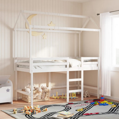 Loft Bed with Ladder and Roof White 90x200 cm Solid Wood Pine